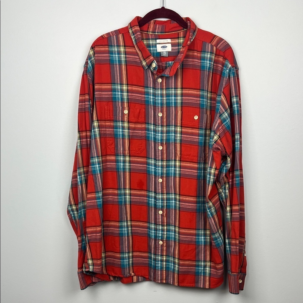 Old Navy men’s XXL plaid flannel 100% cotton button down shirt like new